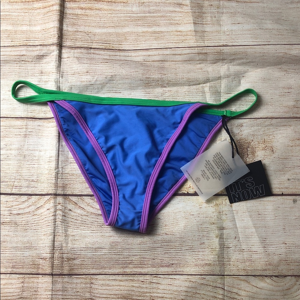 It’s Now Cool Blue Colorblock‎ Bikini Bottom with Green & Purple Trim